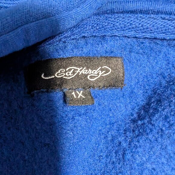 Ed Hardy Tiger Lotus Ed Hardy Zip Front Hoodie - Cobalt Blue Size 1X (NWOT) - Picture 7 of 13